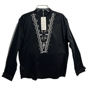 Coofandy Mens XL 1/4 Zip Black & White Detail Long Sleeve Shirt Roll Sleeves NWT